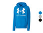 Ein blauer Under Armour Hoodie mit weißem Logo.