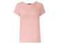 Rosa T-Shirt mit Spitzendetail am Ausschnitt.