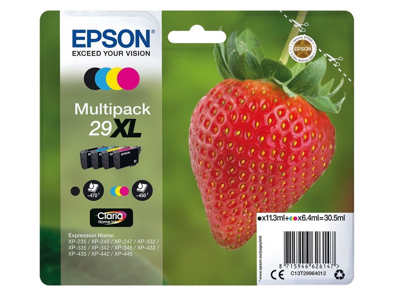 Gehe zu Vollbildansicht: EPSON 29 XL Erdbeere Multipack Tintenpatronen (Schwarz, Cyan, Magenta, Gelb), C13T29964012 - Bild 1
