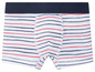 Weiße Boxershorts mit blauen und roten Streifen.