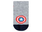 Graue Socken mit Captain America-Logo.