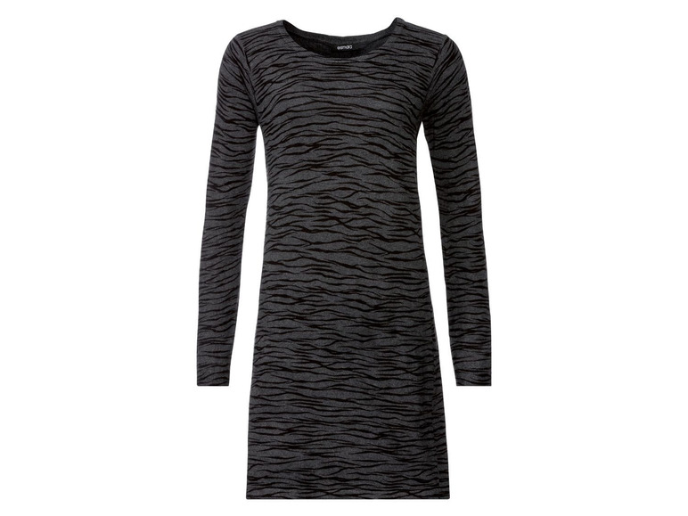 Ein graues Kleid mit langen Ärmeln und Zebra-Muster.