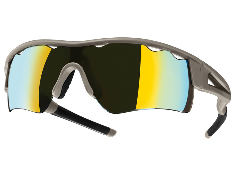 Sportbrille mit grauem Rahmen und gelben Gläsern.