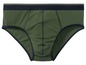 Grüne Unterhose mit blauem Rand.