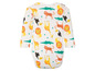 Weißer Baby-Body mit Dschungeltier-Motiv, Giraffen, Löwen und Tigern.