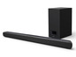 Eine schwarze Soundbar und ein Subwoofer der Marke 