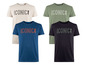 Vier Jeep T-Shirts mit 'ICONIC'-Druck in verschiedenen Farben.
