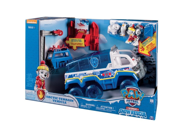 Paw Patrol Spielset mit einem blauen Geländewagen, einem Skilift und Figuren.