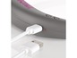 Ein grauer tragbarer Nackenventilator mit USB-Kabel.