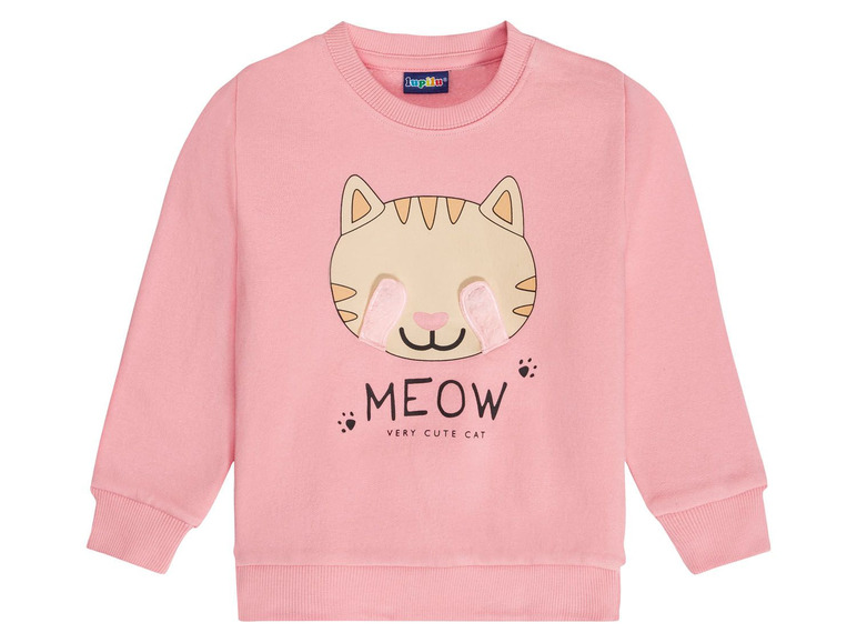 Rosa Pullover mit Katzenmotiv für Kinder.