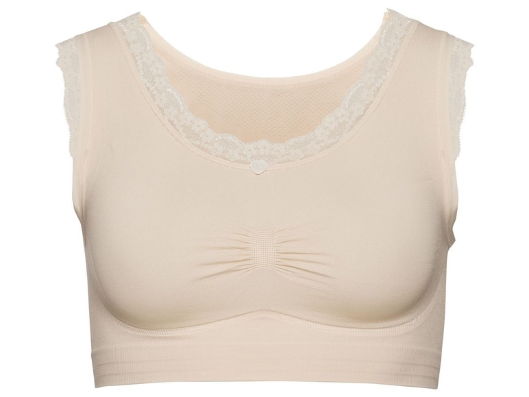 Beige BH mit Spitzendetails.