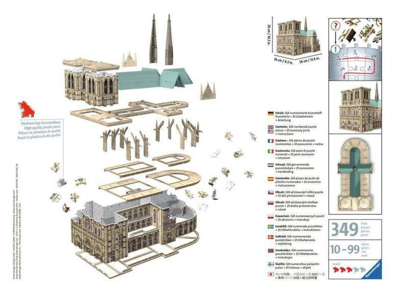Ein 3D-Puzzle der Notre Dame aus 324 nummerierten Kunststoffteilen.