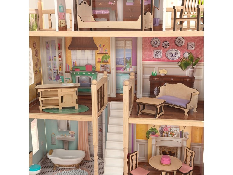 Gehe zu Vollbildansicht: Kidkraft Puppenhaus »Charlotte«, klassisches Design, 14-teiliges Möbelset, 4 Ebenen - Bild 7