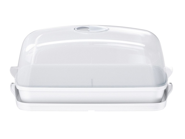 Ein weißer Gewächshaus mit einem transparenten Deckel.