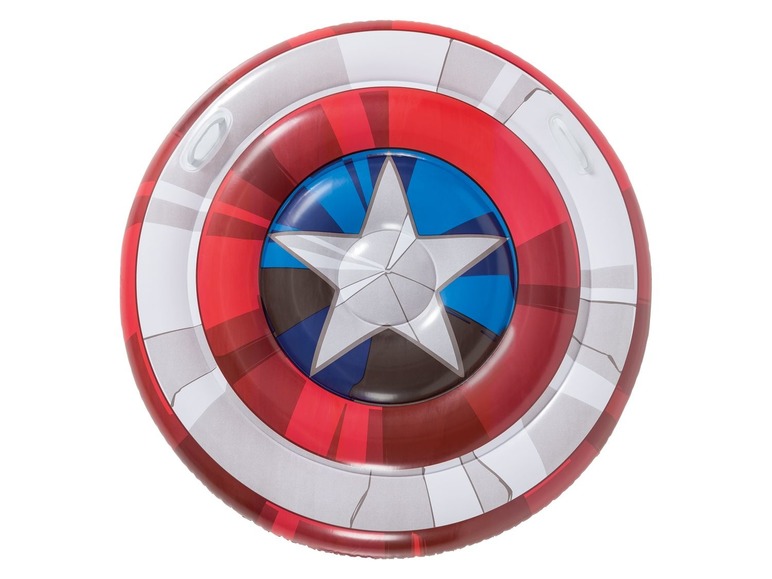 Aufblasbares Schwimmfloss in Form von Captain Americas Schild.
