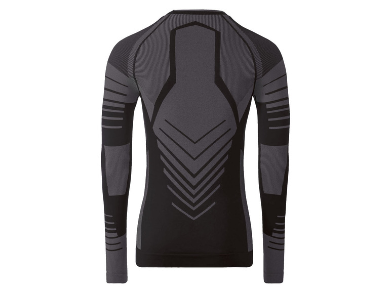 Schwarze Sportunterwäsche mit langen Ärmeln und grauem Design.