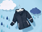 Eine dunkelblaue Regenjacke mit reflektierenden Details.