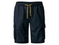 Dunkelblaue Cargo-Shorts mit gelben Kordeln.