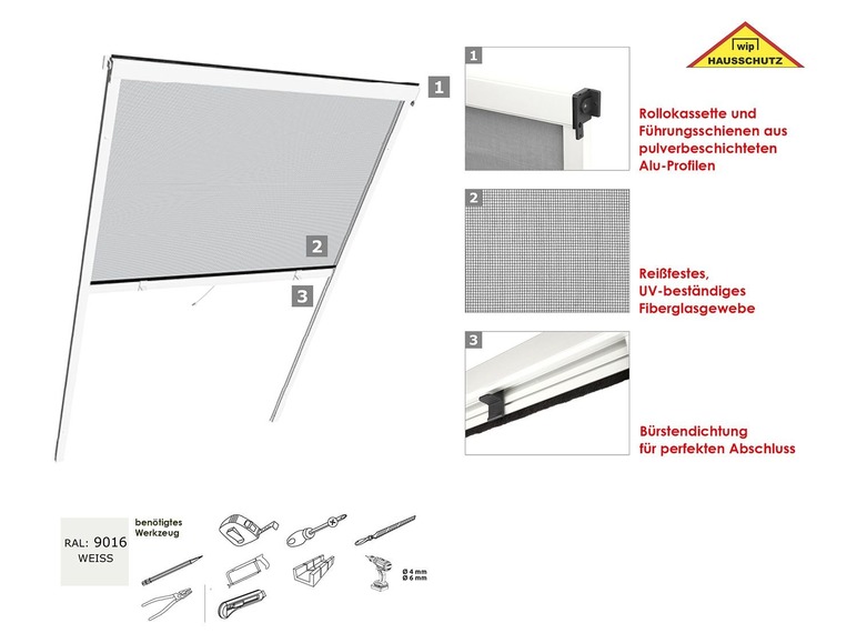 Gehe zu Vollbildansicht: wip Insektenschutzrollo für Dachfenster, 35 mm Einbautiefe, 100 x 160 cm - Bild 4