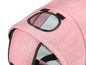 Rosa Kinderwagenhaube mit Netzfenstern.