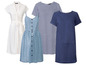 Drei Sommerkleider: ein weißes, ein blaues Jeanskleid und ein gestreiftes Kleid.