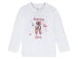 Weißes Langarmshirt mit Ballerinas und dem Aufdruck 'Dancing to the stars'.