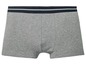 Graue Boxershorts mit einem blauen Band.