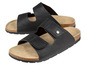 Zwei Paar schwarze Sandalen mit Korksohle.