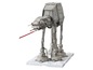 Ein Star Wars AT-AT Modell mit weißem Sockel.