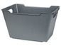 Graue Plastik-Aufbewahrungsbox mit Griffen.