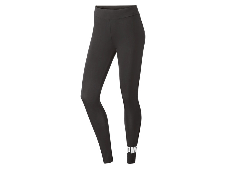 Schwarze Puma Leggings mit weißem Logo.