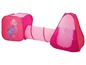 Ein rosa Spielset mit einem Tunnel, einem Zelt und einem Würfel mit einer Fee.
