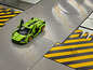 Ein LEGO Lamborghini Sián mit geöffneten Türen auf grauem Untergrund