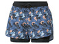 Blaue Sport Shorts mit Blumenmuster und integrierter Unterhose.