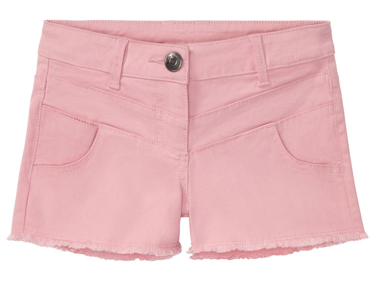 Rosa Denim Shorts mit Fransen.