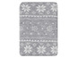 Graue gestrickte Decke mit Schneeflockenmuster.