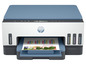 Ein HP Smart Tank 7006 Drucker mit blauer Oberseite.