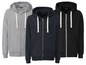 Drei graue, blaue und schwarze Kapuzenpullover mit Reißverschluss von Livergy.