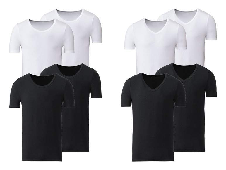 Gehe zu Vollbildansicht: LIVERGY® Unterhemd Herren, mit Rundhals- oder V-Ausschnitt, mit Baumwolle, 2 Stück - Bild 1