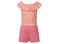 Ein rosafarbener Jumpsuit mit gelben Streifen für Mädchen.