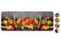 Küchenmatte mit Aufdruck von Obst und Gemüse, darunter Bananen, Ananas und Paprika.