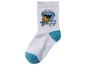 Weiße Socken mit Cookie Monster-Motiv.