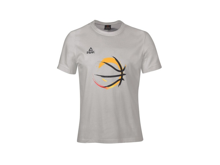 Ein graues Peak T-Shirt mit Basketball-Print.