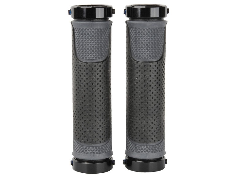 Zwei schwarze Fahrradgriffe mit gerippter Textur.