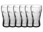 Sechs Gläser mit Coca-Cola-Logo.