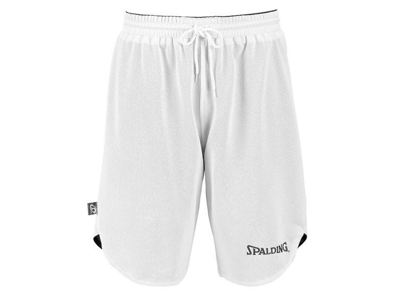 Weiße Basketballshorts von Spalding aus Mesh-Gewebe.