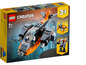 LEGO Creator 3-in-1-Set mit einem futuristischen Helikopter, einem Raumschiff und einem Roboter.