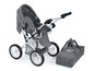 Ein grauer Kinderwagen mit einer passenden Tragetasche.