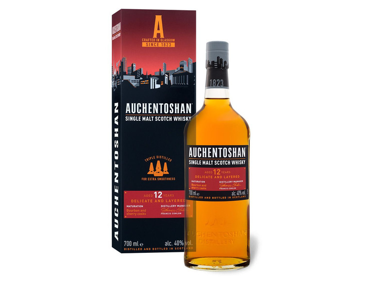 Gehe zu Vollbildansicht: Auchentoshan Lowland Single Malt Scotch Whisky 12 Jahre mit Geschenkbox 40% Vol - Bild 1