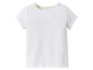 Weißes Baby-T-Shirt mit kurzen Ärmeln.